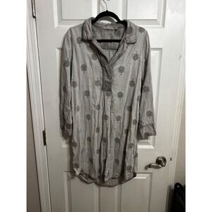 Soft Surroundings M Paisley Park Tunic Dress Chambray Feather Embroidered Gray